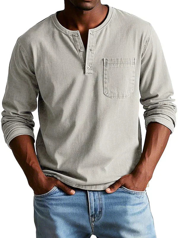 Men's Long Sleeve Henley Shirt | Button Placket & Chest Pocket