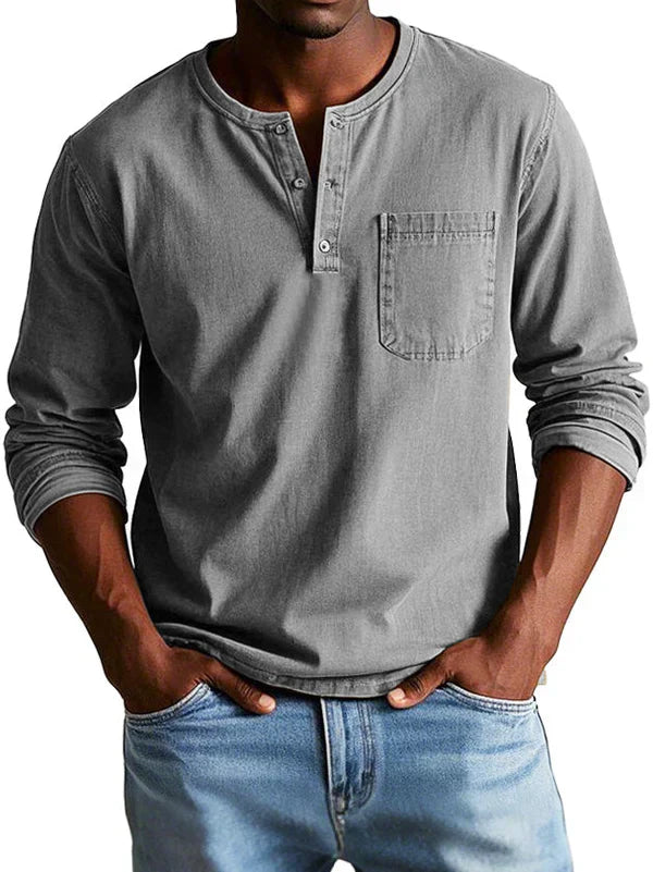 Men's Long Sleeve Henley Shirt | Button Placket & Chest Pocket