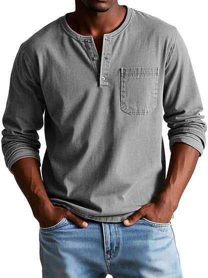 Men's Long Sleeve Henley Shirt | Button Placket & Chest Pocket