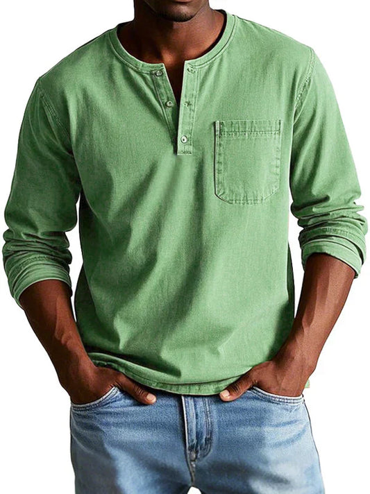 Men's Long Sleeve Henley Shirt | Button Placket & Chest Pocket