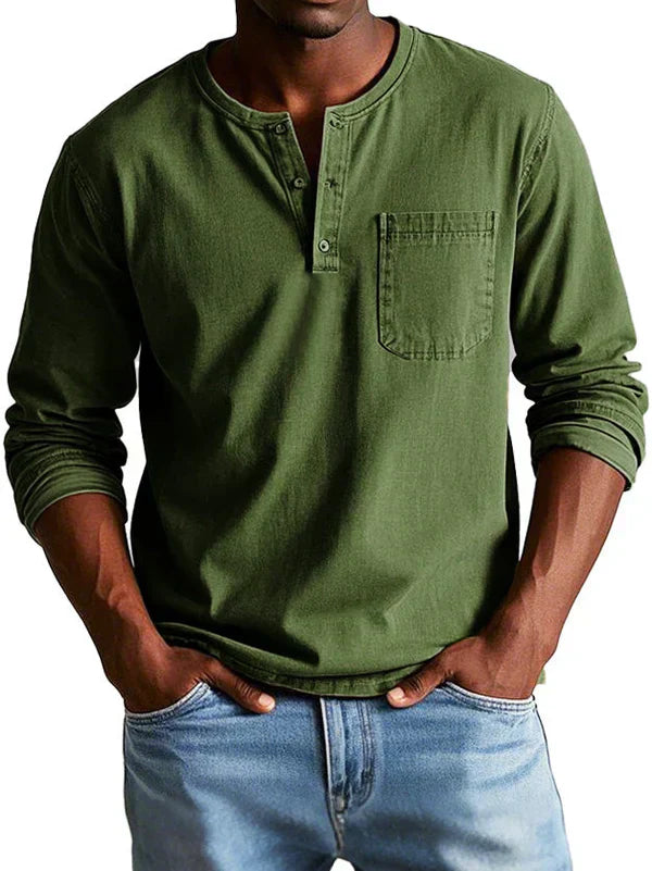 Men's Long Sleeve Henley Shirt | Button Placket & Chest Pocket