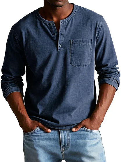 Men's Long Sleeve Henley Shirt | Button Placket & Chest Pocket