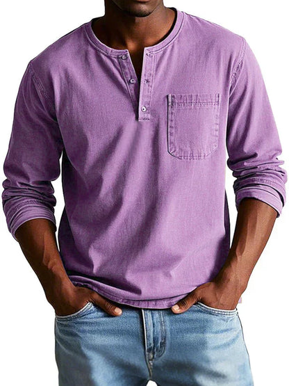 Men's Long Sleeve Henley Shirt | Button Placket & Chest Pocket