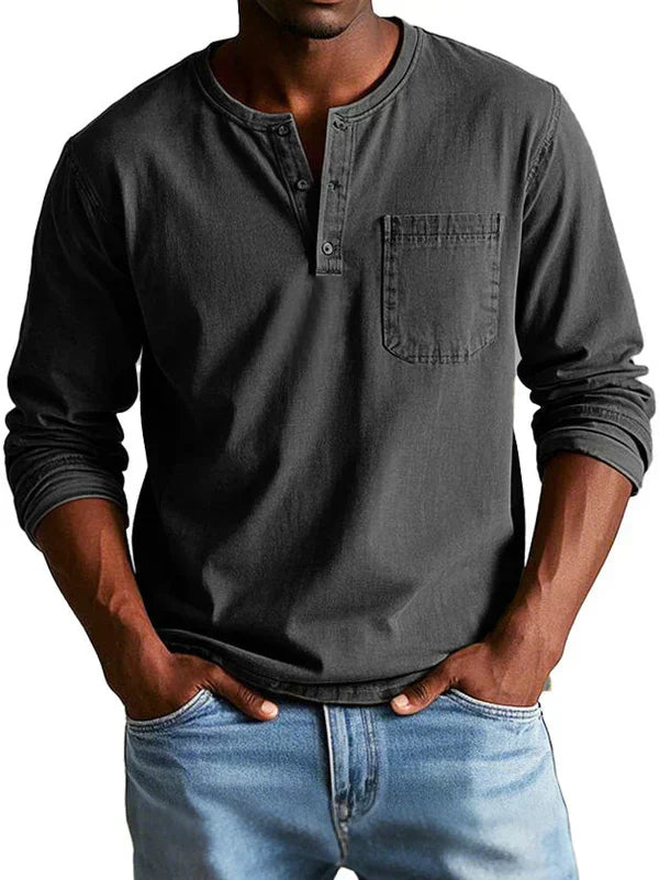 Men's Long Sleeve Henley Shirt | Button Placket & Chest Pocket