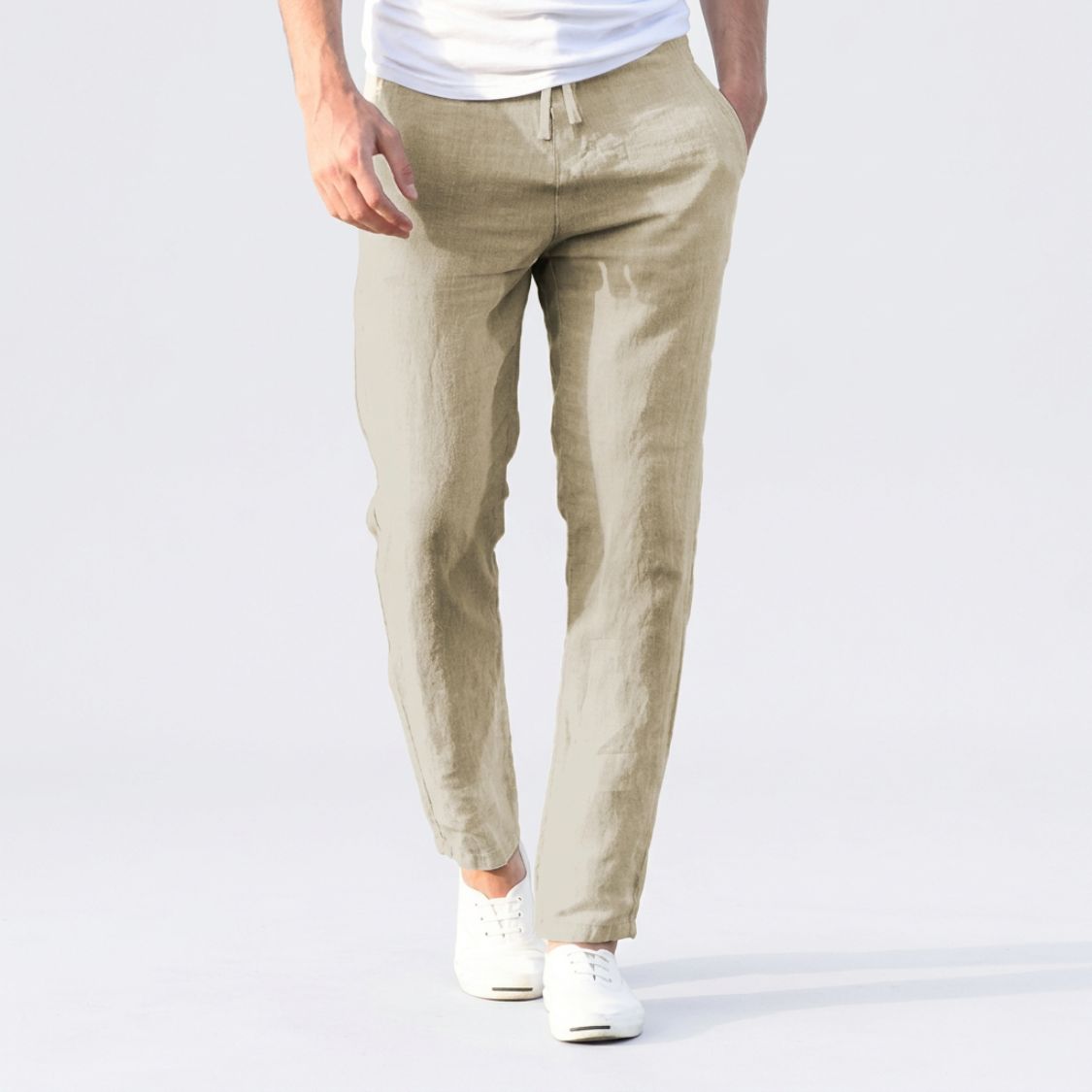 Men's Linen Style Trousers | Elastic Drawstring Waist