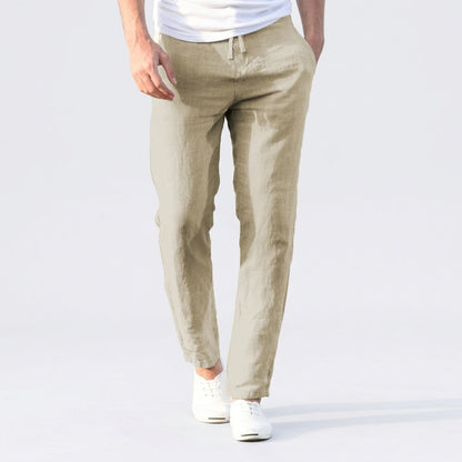 Men's Linen Style Trousers | Elastic Drawstring Waist