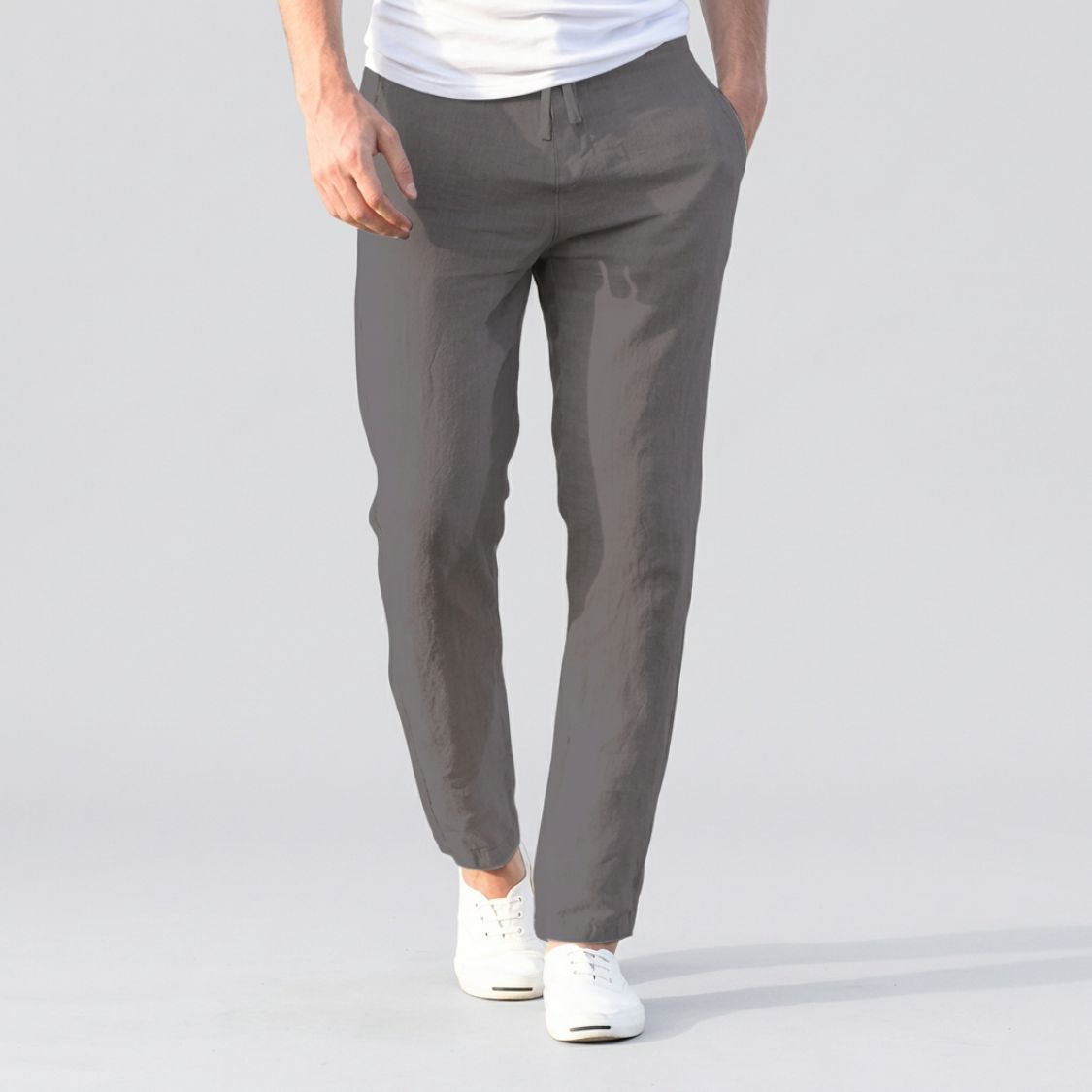 Men's Linen Style Trousers | Elastic Drawstring Waist
