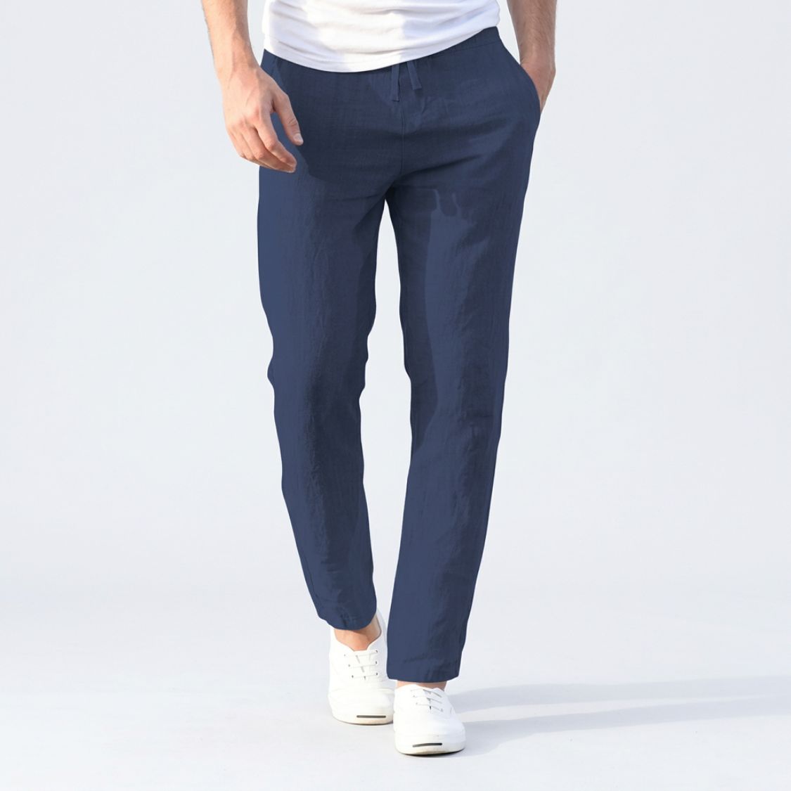 Men's Linen Style Trousers | Elastic Drawstring Waist