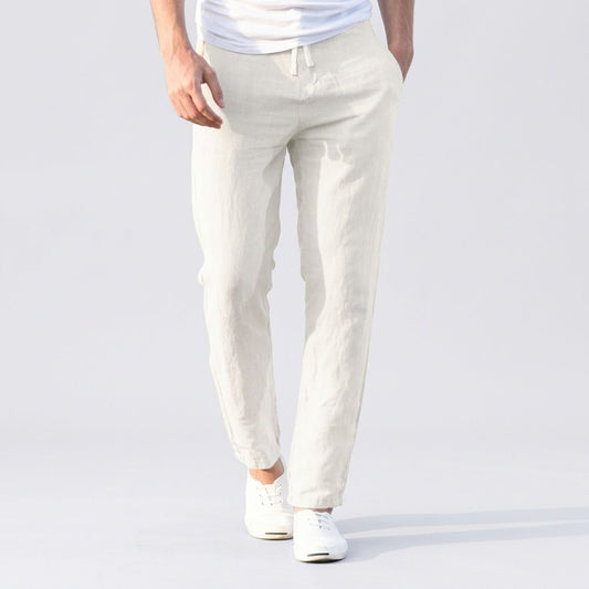 Men's Linen Style Trousers | Elastic Drawstring Waist