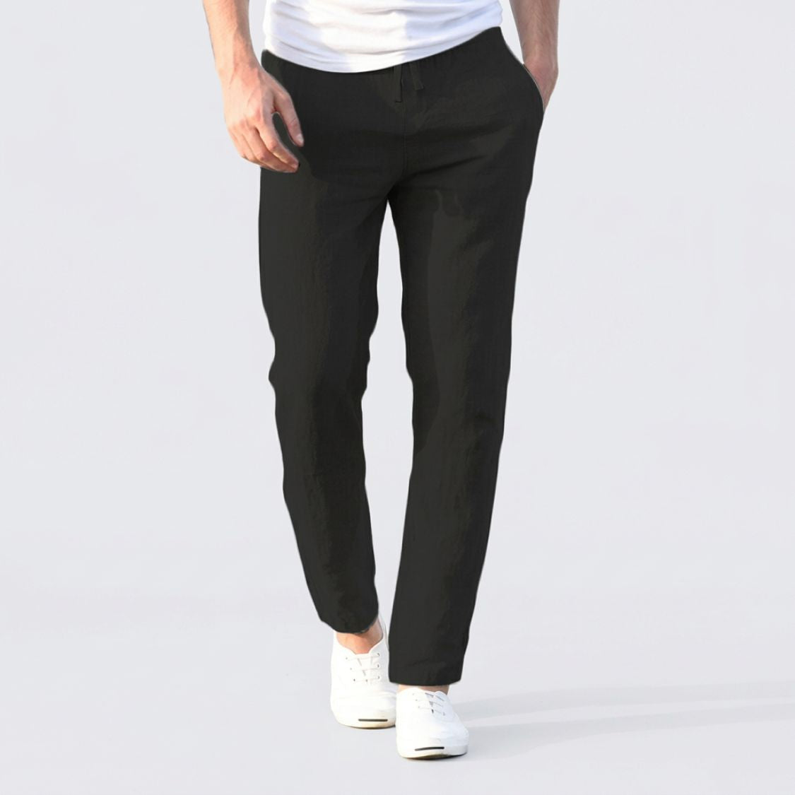 Men's Linen Style Trousers | Elastic Drawstring Waist