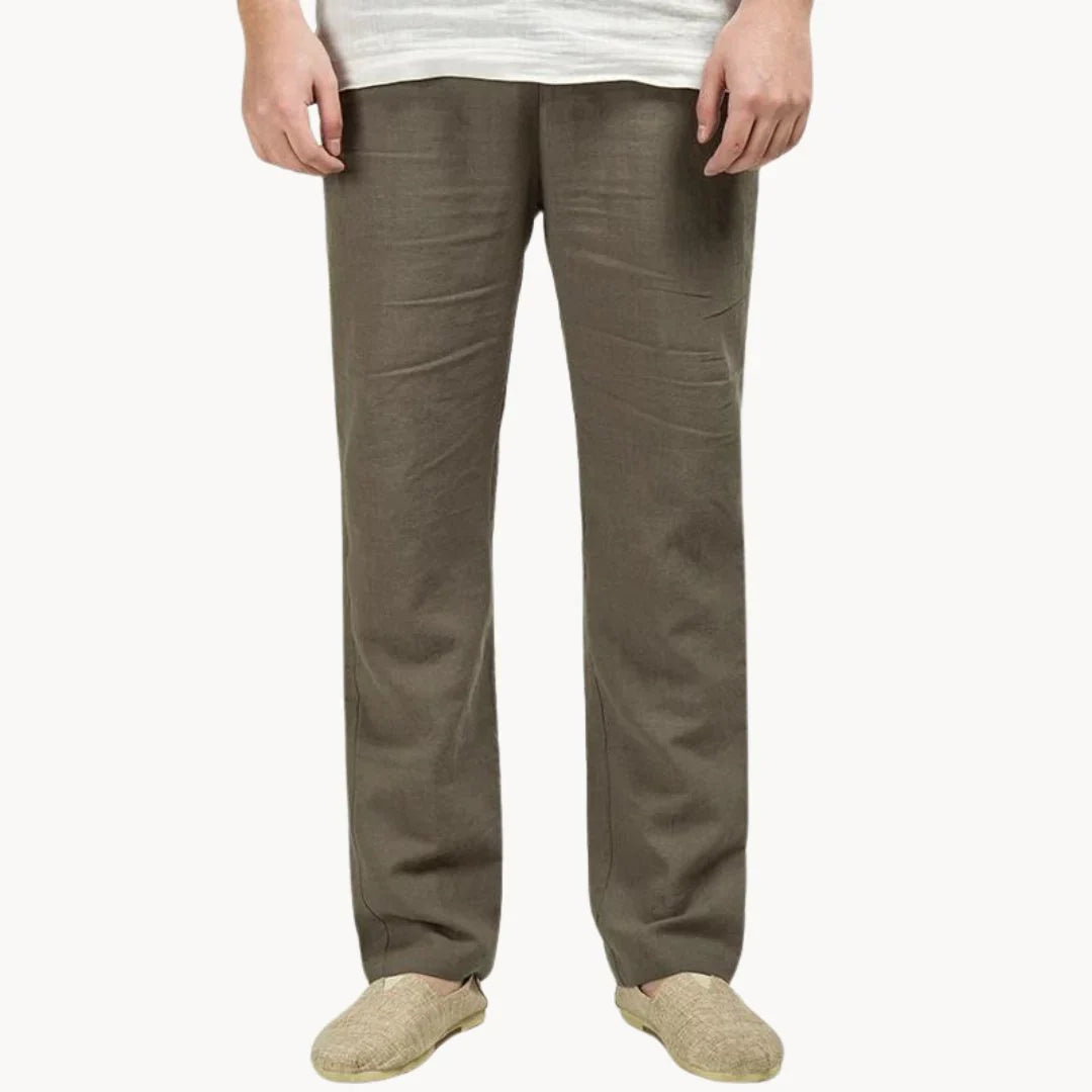 Men's Linen Style Summer Trousers | Elastic Waist Straight Leg