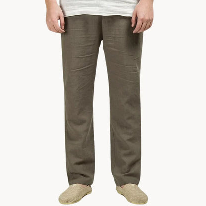 Men's Linen Style Summer Trousers | Elastic Waist Straight Leg