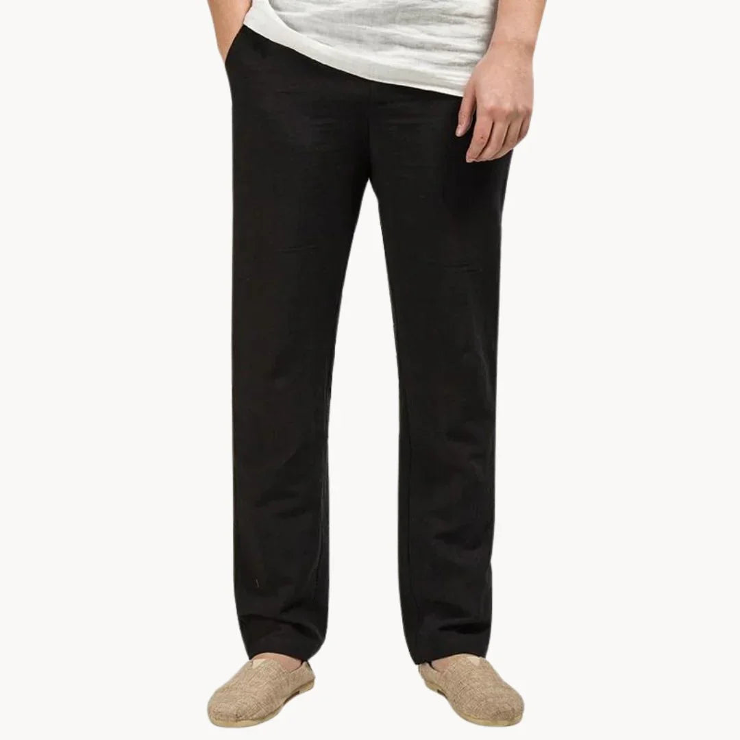 Men's Linen Style Summer Trousers | Elastic Waist Straight Leg