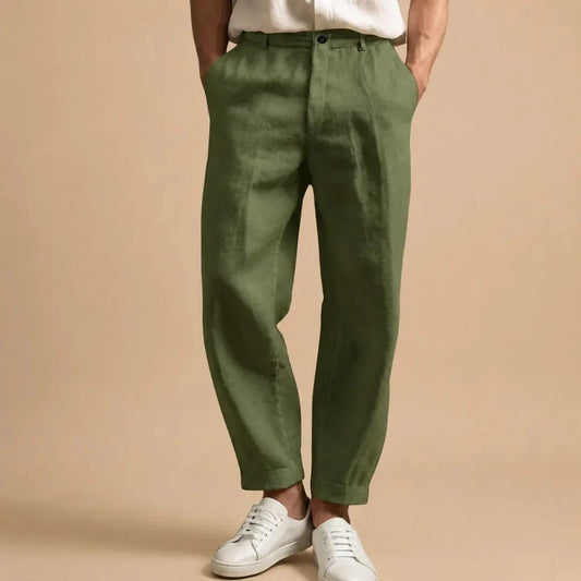 Men's Linen Style Trousers | Button Fly & Cuffed Hem
