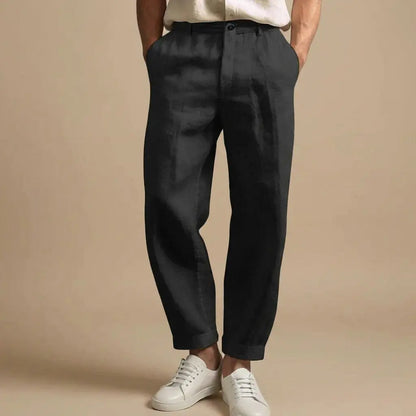 Men's Linen Style Trousers | Button Fly & Cuffed Hem