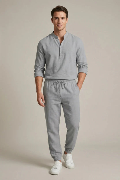 Men's Linen Blend Two-Piece Set | Shirt & Jogger Summer Outfit
