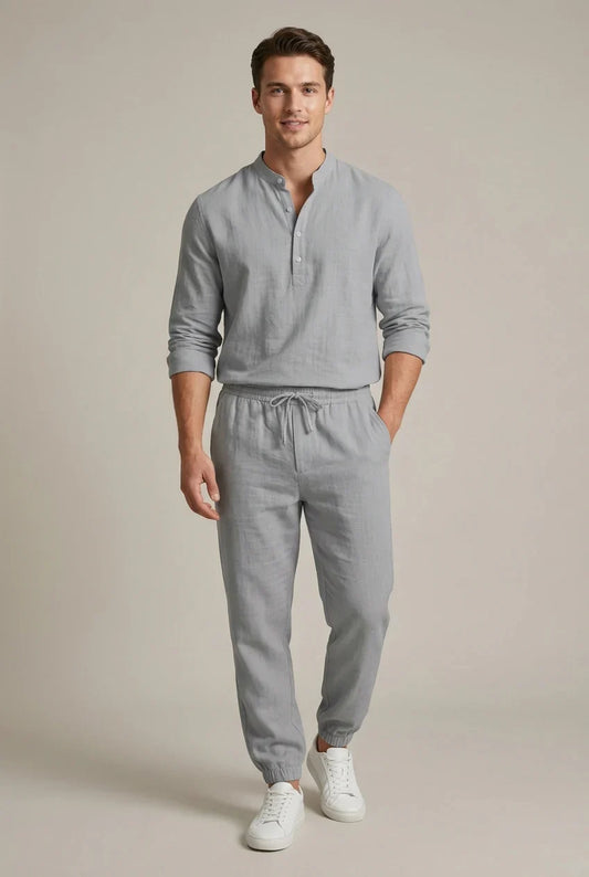 Men's Linen Blend Two-Piece Set | Shirt & Jogger Summer Outfit
