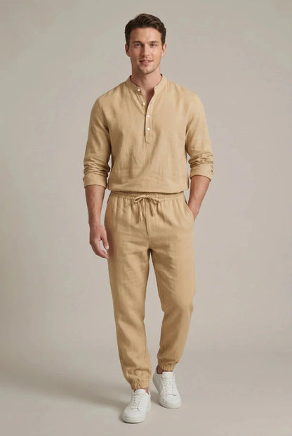 Men's Linen Blend Two-Piece Set | Shirt & Jogger Summer Outfit