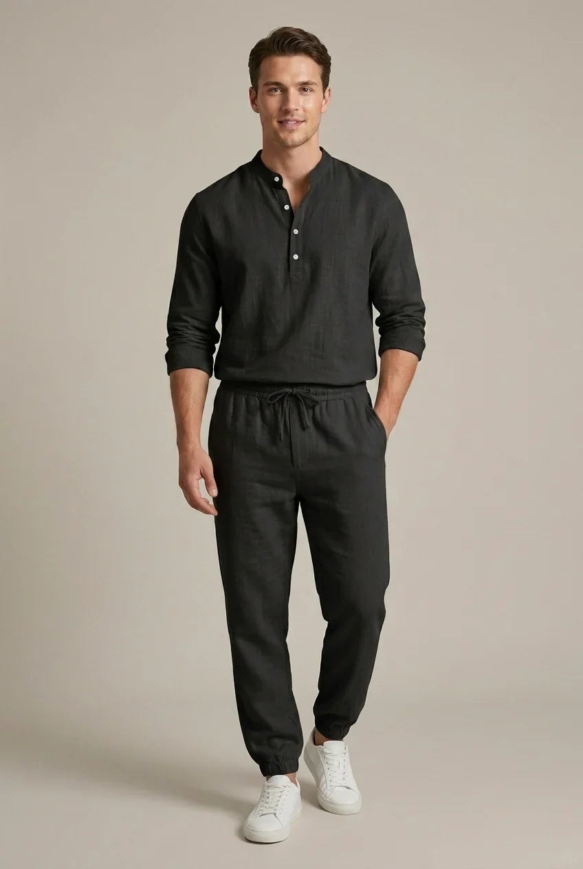 Men's Linen Blend Two-Piece Set | Shirt & Jogger Summer Outfit