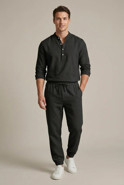Men's Linen Blend Two-Piece Set | Shirt & Jogger Summer Outfit