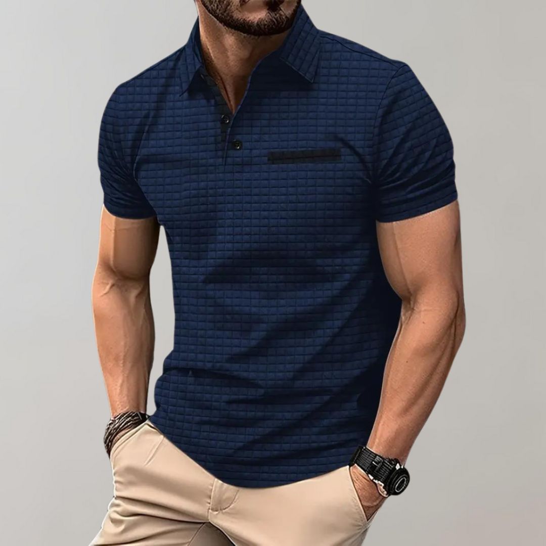 Men's Check Pattern Polo Shirt | Contrast Collar Detail