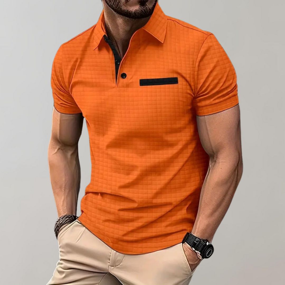 Men's Check Pattern Polo Shirt | Contrast Collar Detail