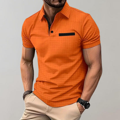 Men's Check Pattern Polo Shirt | Contrast Collar Detail
