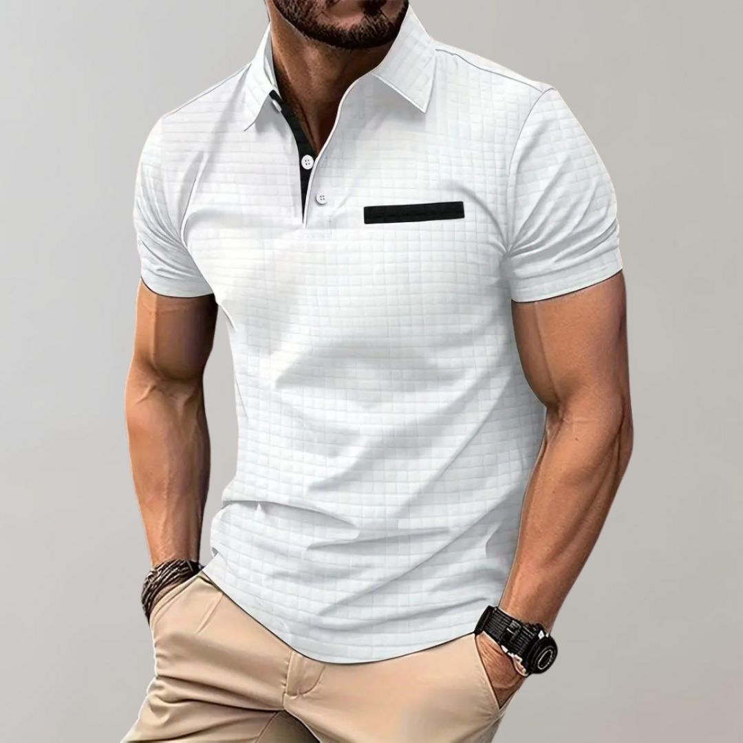 Men's Check Pattern Polo Shirt | Contrast Collar Detail