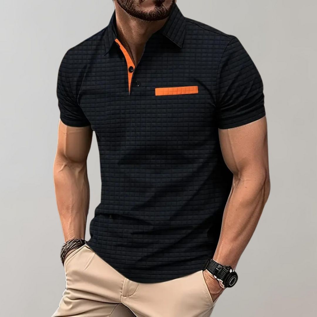 Men's Check Pattern Polo Shirt | Contrast Collar Detail