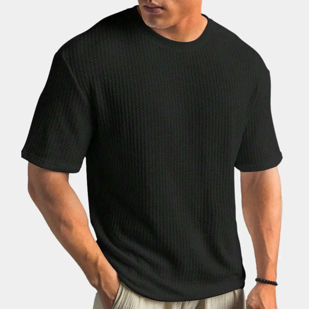 Men's Waffle Knit T-Shirt | Crew Neck Textured Everyday Tee