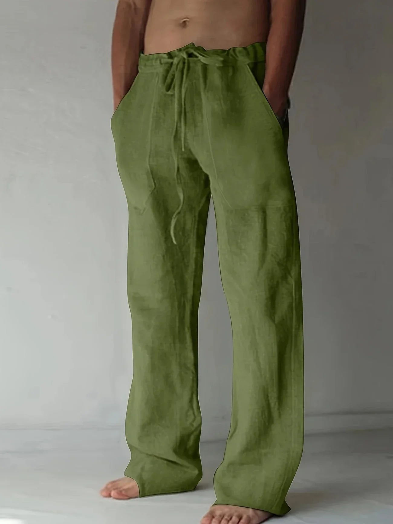 Men's Linen Style Baggy Trousers | Relaxed Drawstring Fit