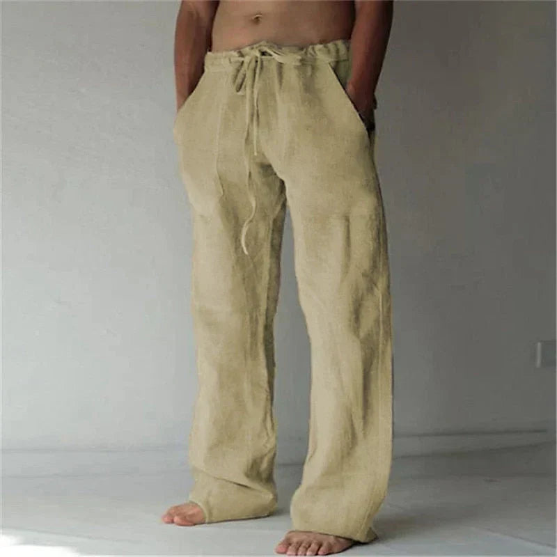 Men's Linen Style Baggy Trousers | Relaxed Drawstring Fit