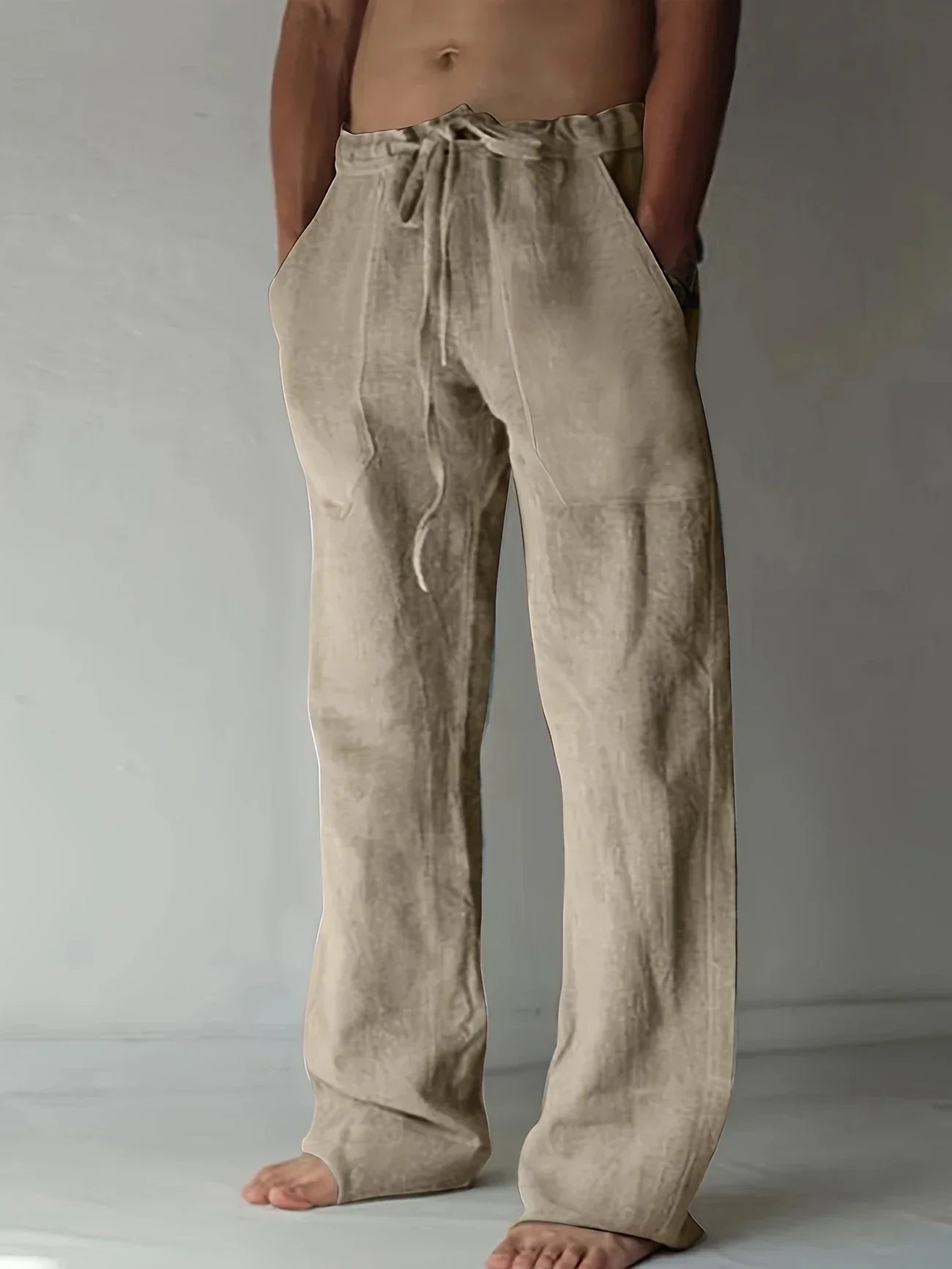 Men's Linen Style Baggy Trousers | Relaxed Drawstring Fit