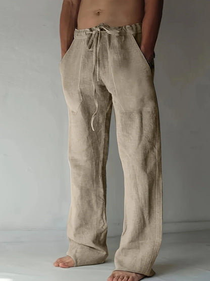 Men's Linen Style Baggy Trousers | Relaxed Drawstring Fit