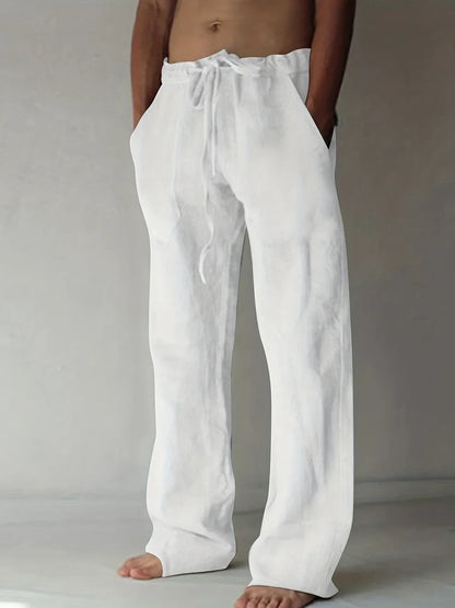 Men's Linen Style Baggy Trousers | Relaxed Drawstring Fit