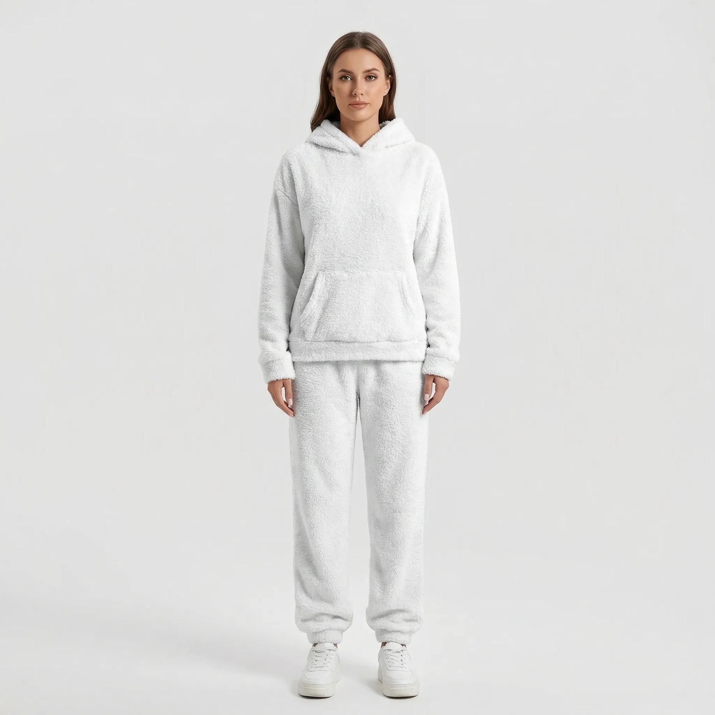 Womens Hooded Plush Loungewear Set | Fluffy Two-Piece Comfort