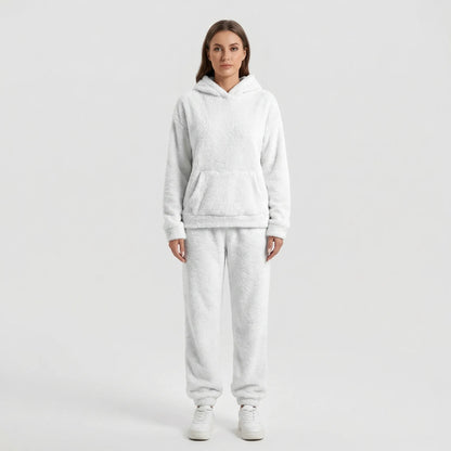 Womens Hooded Plush Loungewear Set | Fluffy Two-Piece Comfort