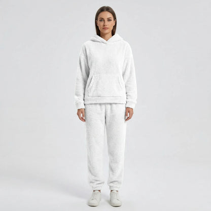 Womens Hooded Plush Loungewear Set | Fluffy Two-Piece Comfort