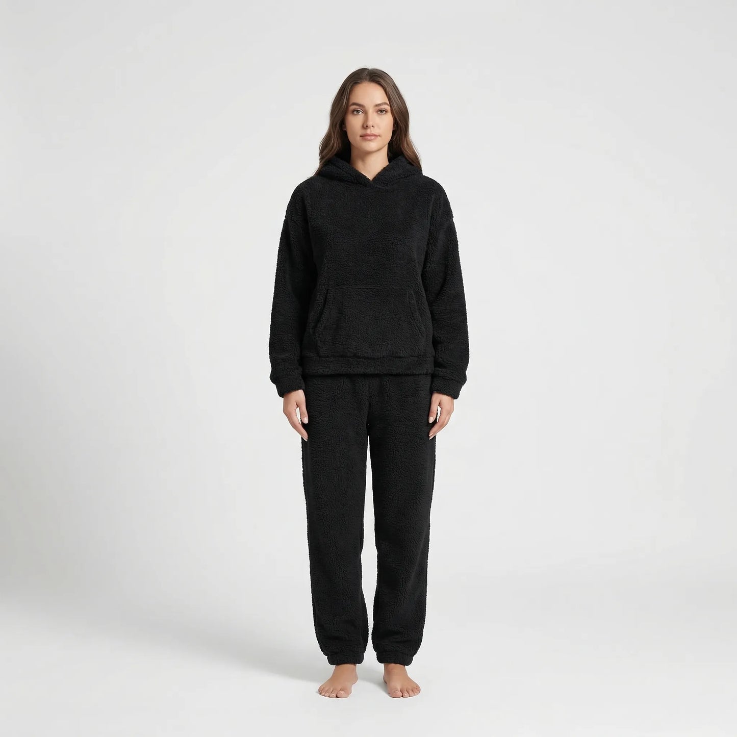 Womens Hooded Plush Loungewear Set | Fluffy Two-Piece Comfort