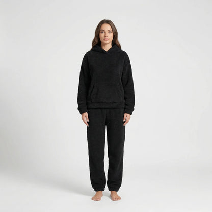 Womens Hooded Plush Loungewear Set | Fluffy Two-Piece Comfort