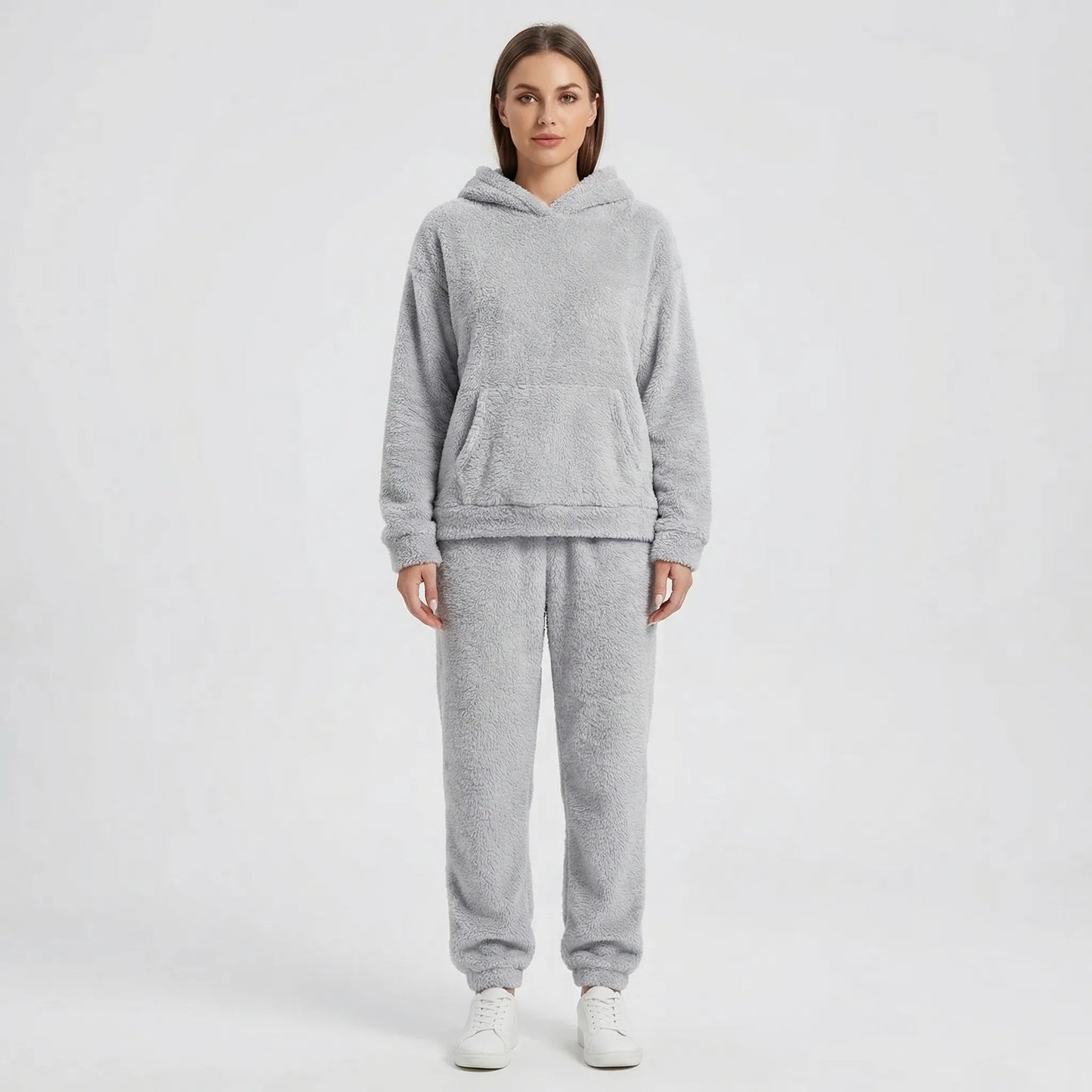 Womens Hooded Plush Loungewear Set | Fluffy Two-Piece Comfort