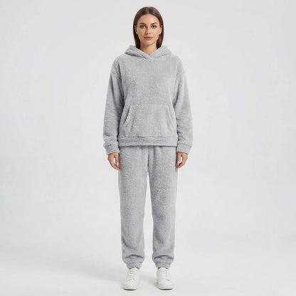 Womens Hooded Plush Loungewear Set | Fluffy Two-Piece Comfort
