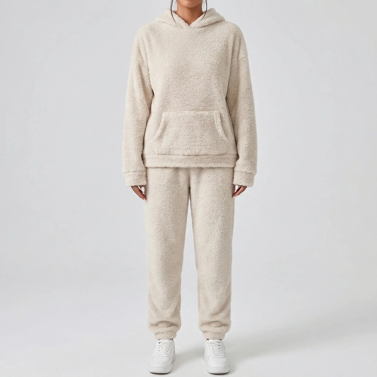 Womens Hooded Plush Loungewear Set | Fluffy Two-Piece Comfort