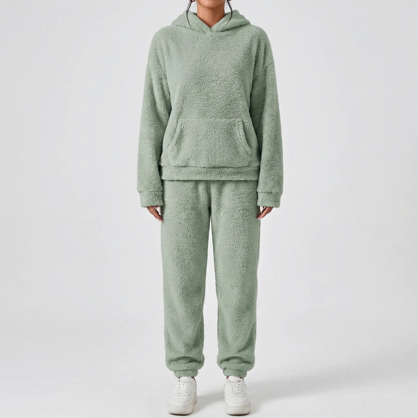 Womens Hooded Plush Loungewear Set | Fluffy Two-Piece Comfort
