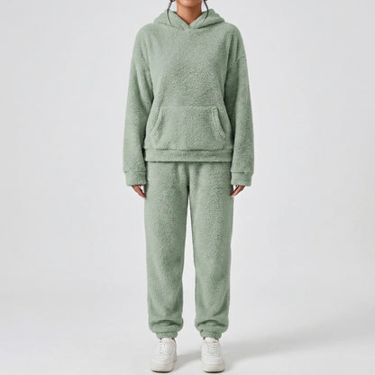 Womens Hooded Plush Loungewear Set | Fluffy Two-Piece Comfort