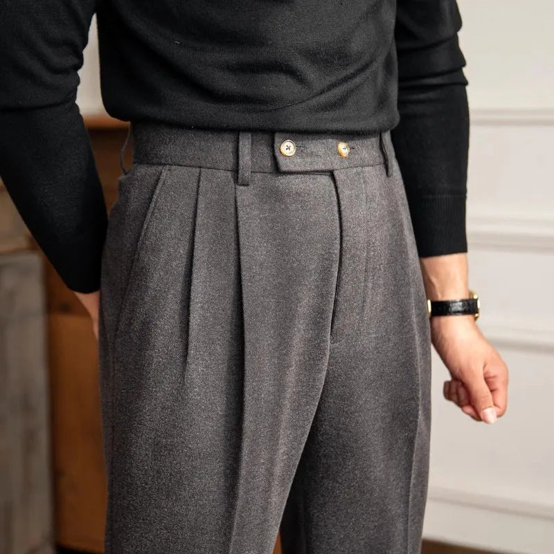 Men's High Waist Pleated Trousers | Smart Casual Straight Fit