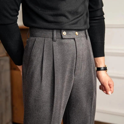 Men's High Waist Pleated Trousers | Smart Casual Straight Fit