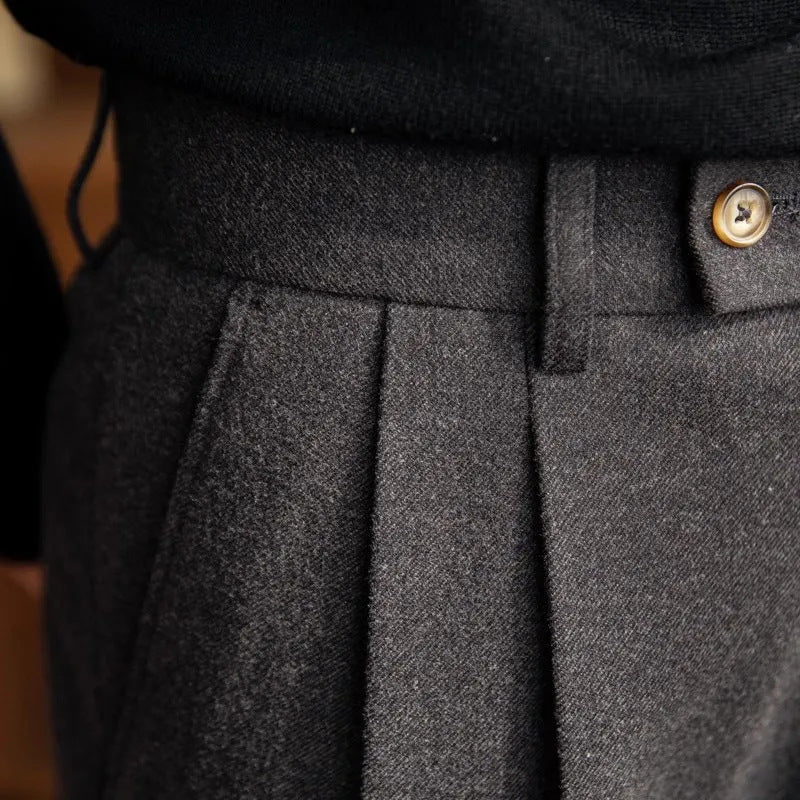 Men's High Waist Pleated Trousers | Smart Casual Straight Fit