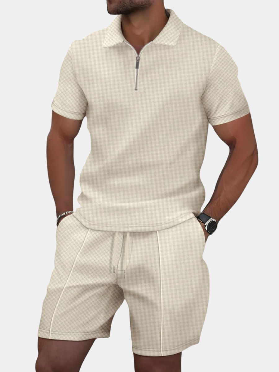 Men's Zip Polo Co-Ord Set | Matching Shorts Summer Outfit