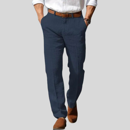 Men's Linen Style Trousers | Belt Loop Waist Straight Fit